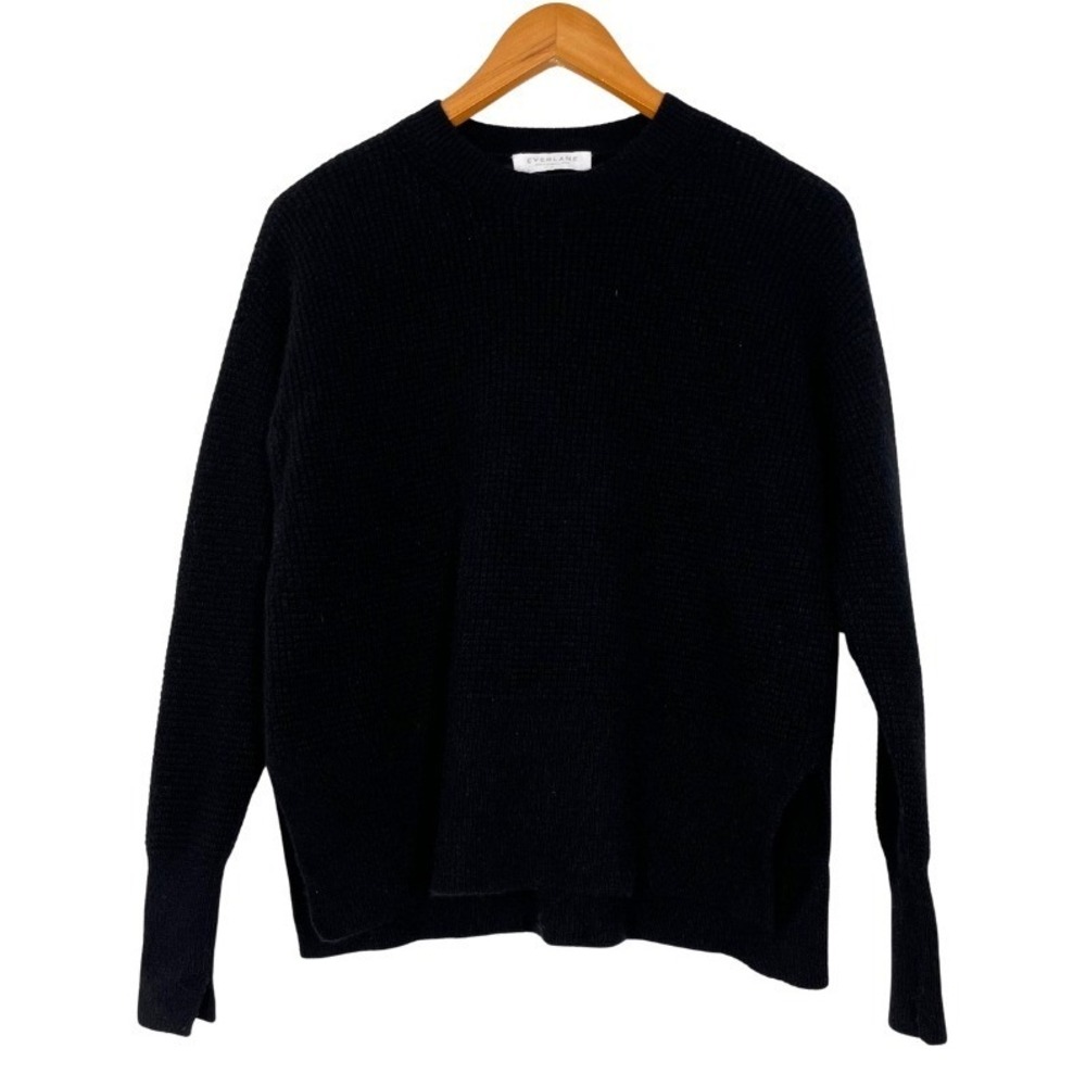 Everlane Womens Black 100% Cashmere Waffle Knit Crew Neck Sweater Small